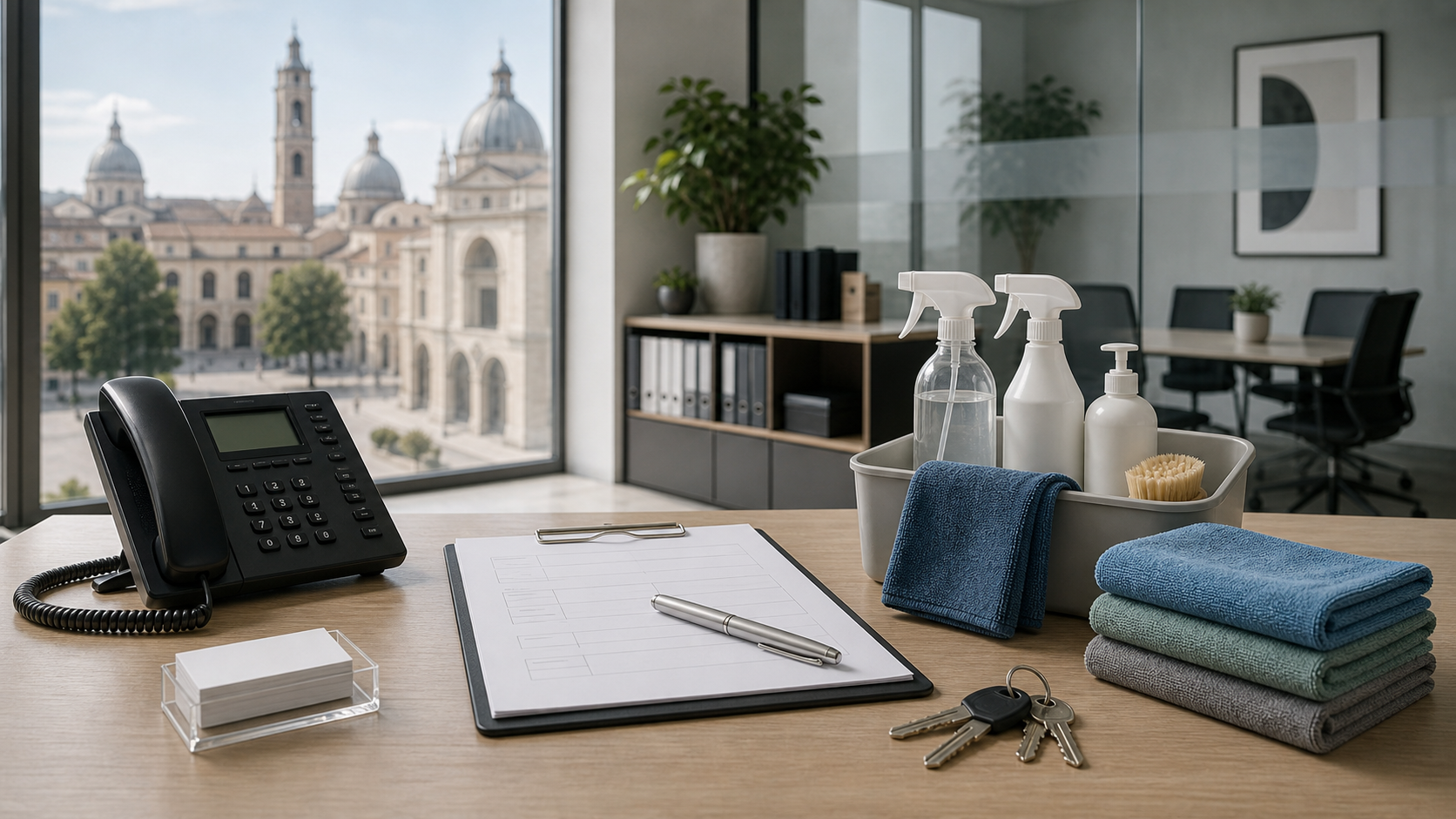 Atrio condominiale pulito con scale e superfici curate